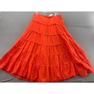 Free People Skirt Sz M Orange Tiered Maxi Boho Festival Flowy Simply Smitten